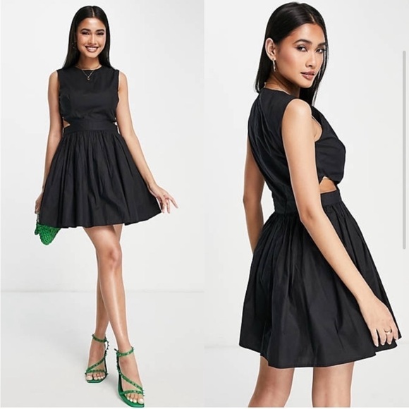 New French Connection Adelade Organic Poplin Cut Out Mini Dress Black - Picture 1 of 16